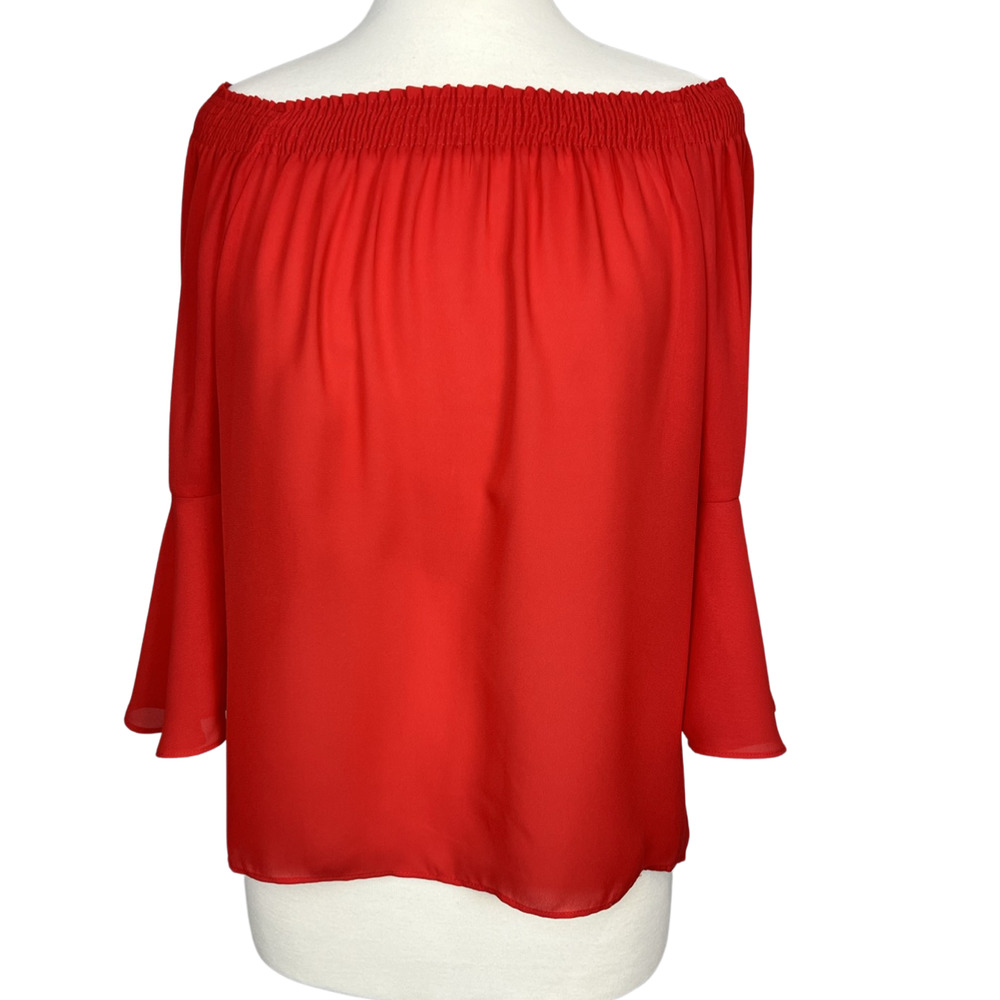 Sioni Red Off the Shoulder Bell Sleeve Peasant top Sz S